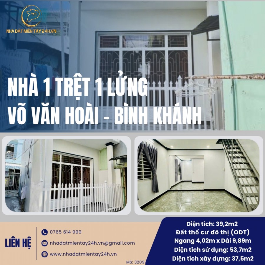 🌟 BÁN NHÀ 1 TRỆT 1 LỬNG ĐÃ HOÀN CÔNG - HẺM VÕ VĂN HOÀI, BÌNH KHÁNH, LONG XUYÊN (MS: 3209) 🌟